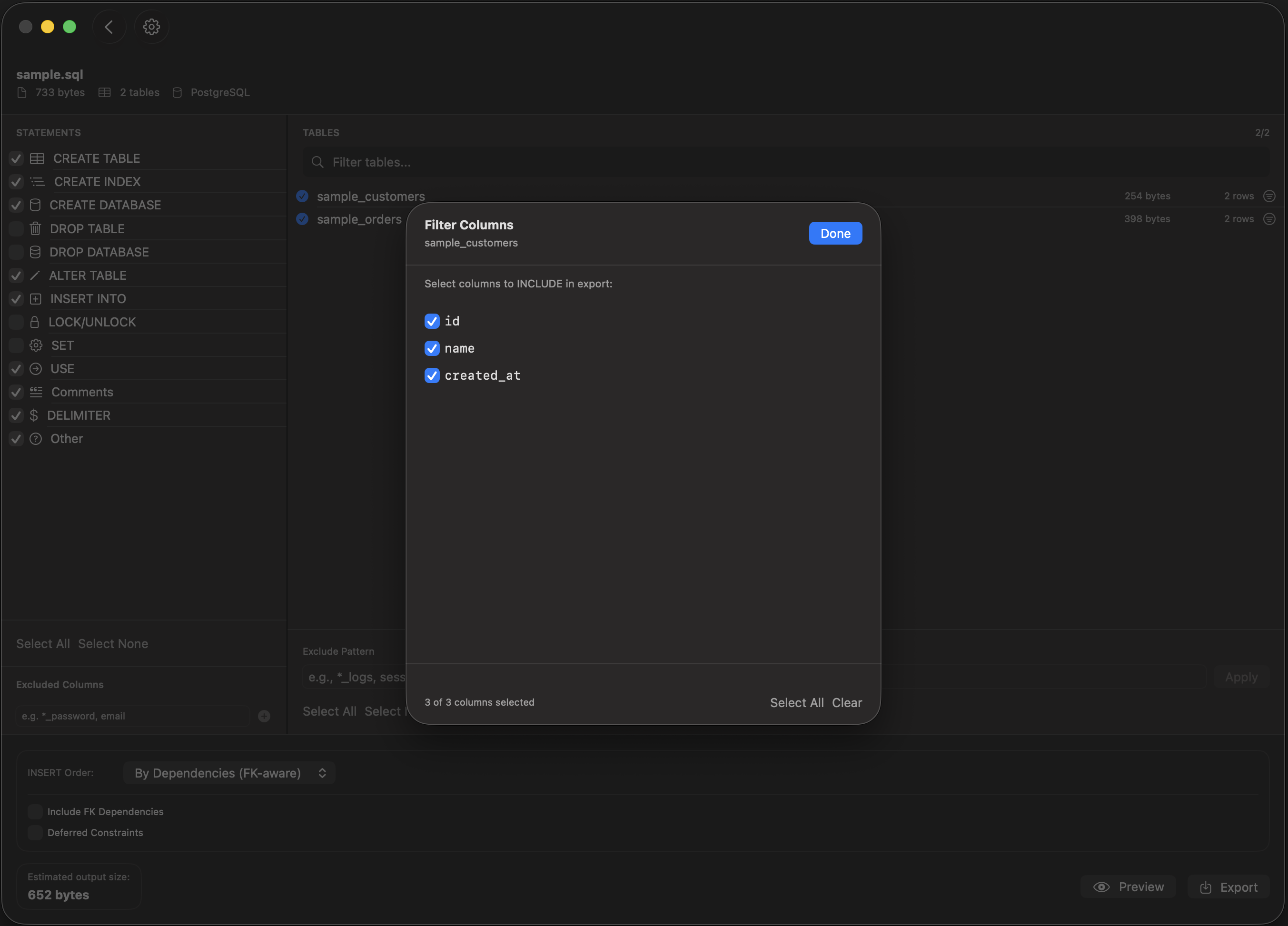 DumpCleaner - Column Filter
